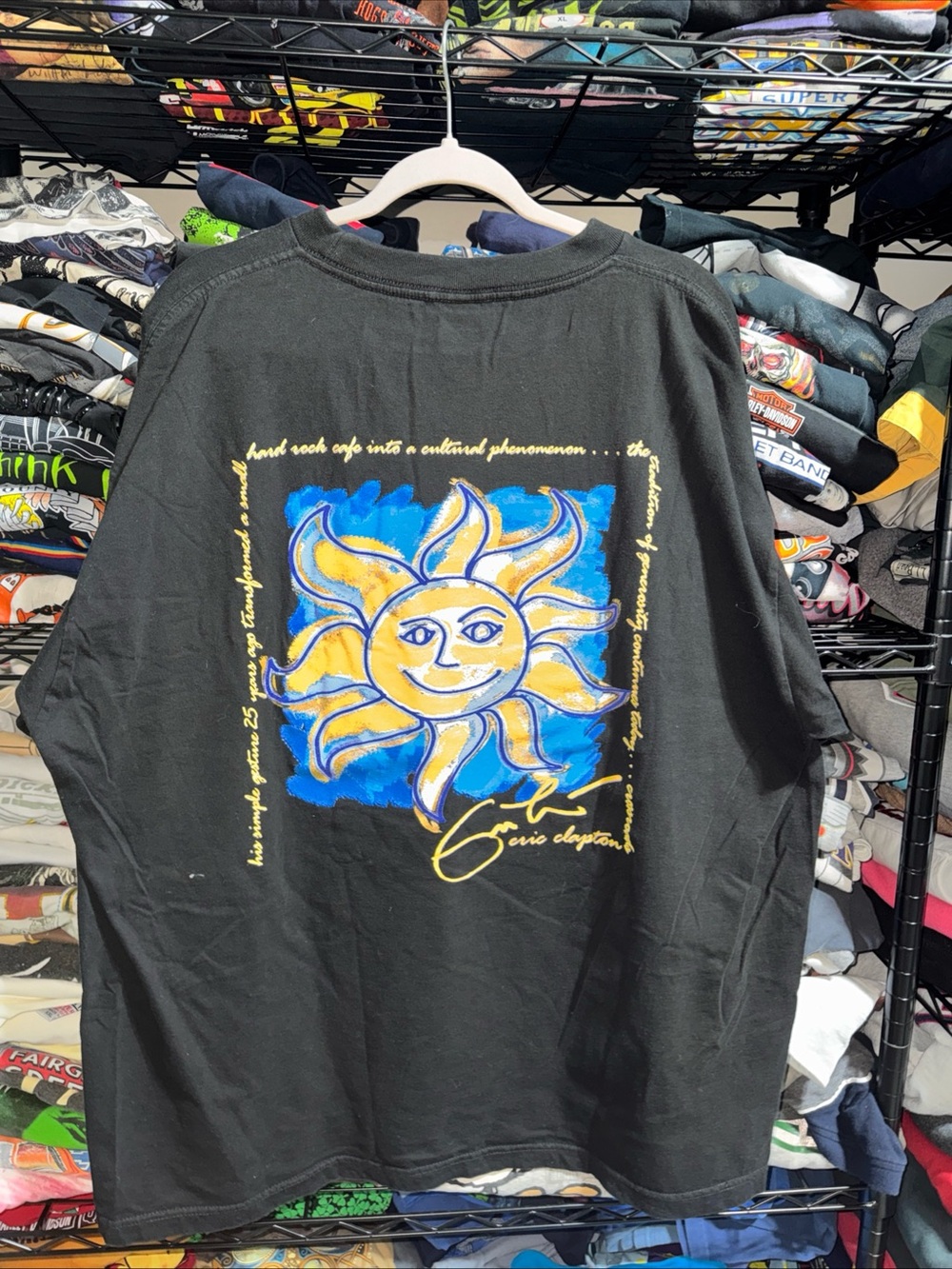 Vintage 90s Hard Rock Cafe Lisbon Eric Clapton Sun Shirt Size Xxl